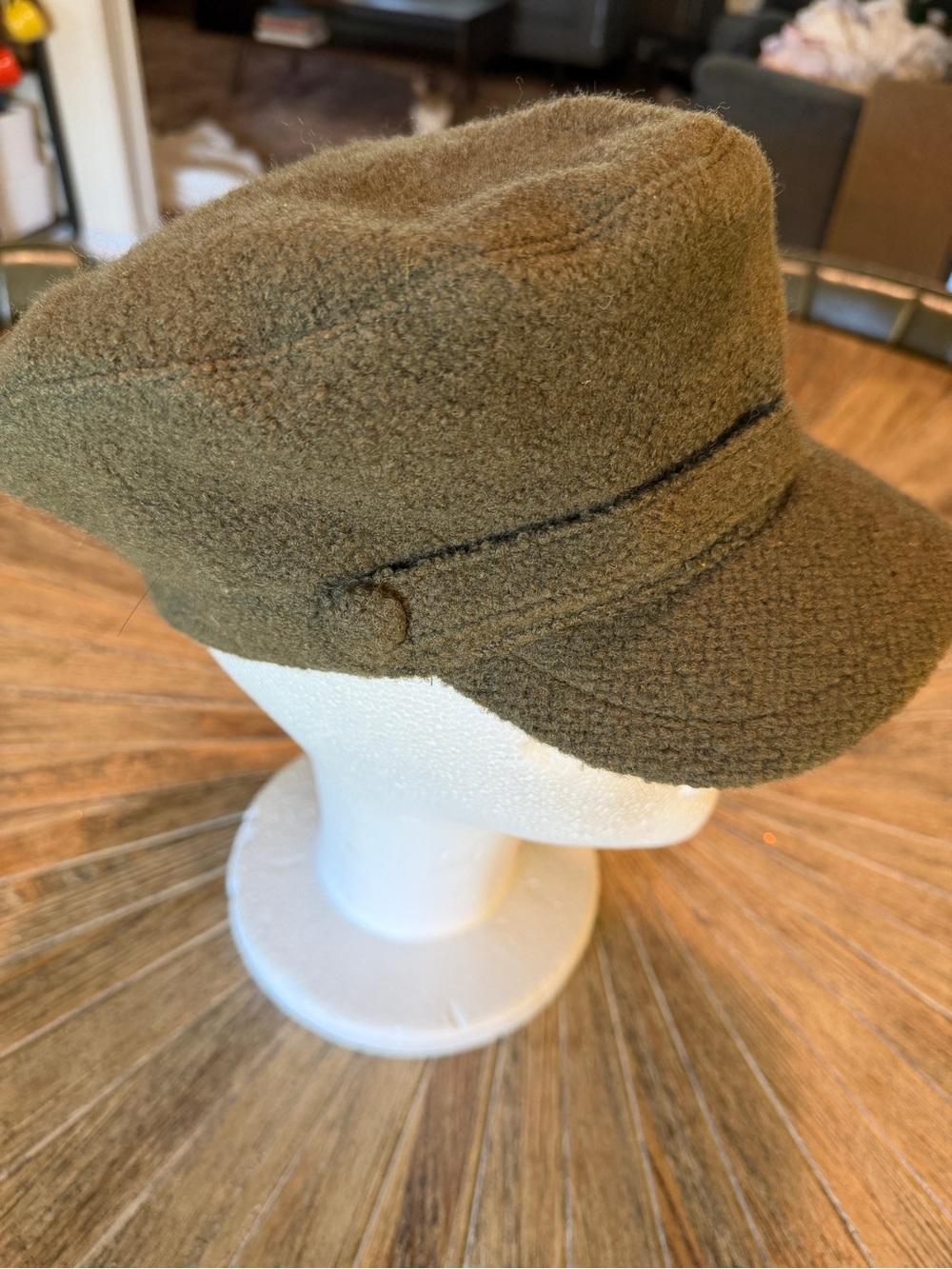 Y2K Talbots Olive Green Wool Blend Cadet Military Cabbie Cap Hat